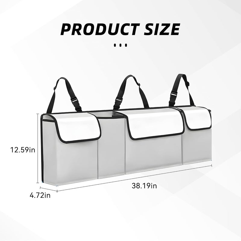 Tioollev Car Trunk Organizer, Backseat Hanging Large Storage with Adjustable Straps,Waterproof PVC Collapsible Cargo Bag, Car Interior Accessories for Auto SUV MPV (White) - Image 2